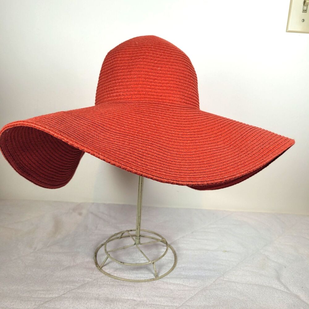 Women's Red Wide Brim Cap Floppy Beach Sun Straw Hat Summer Holiday Fashion